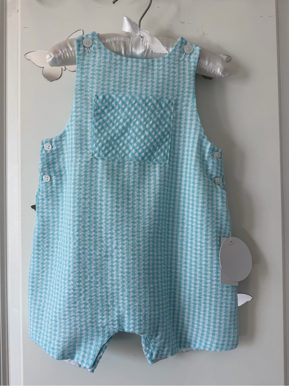 Edgehill Collection Aqua Gingham Baby Romper